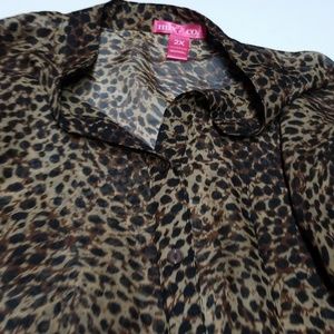 Animal Print Blouse Size 2x Brown Black Tan